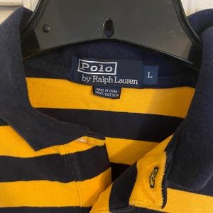 Yellow and navy blue stipe, short sleeve polo